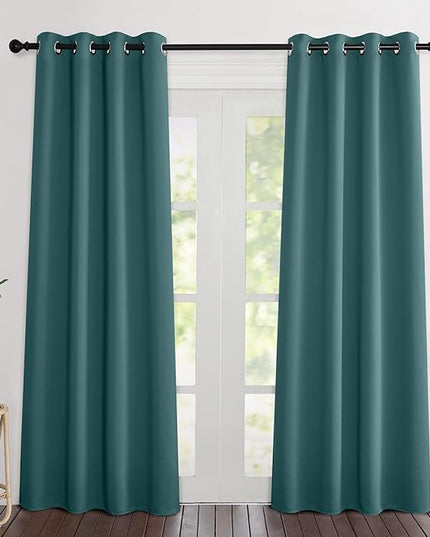 NICETOWN Blackout Sea Teal Curtains 84 inches Long, Grommet Room Darkening Thermal Insulated Sound Dampening Window Treatments for Bedroom/Home Office, 2 Panels, W46 x L84