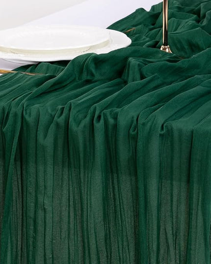 Socomi 10pcs Emerald Green Cheesecloth Table Runner Christmas Boho Rustic Gauze 120 inch 10FT Cheese Cloth Runner for Wedding Party Baby Shower Birthday Home Decor Holiday Decorations