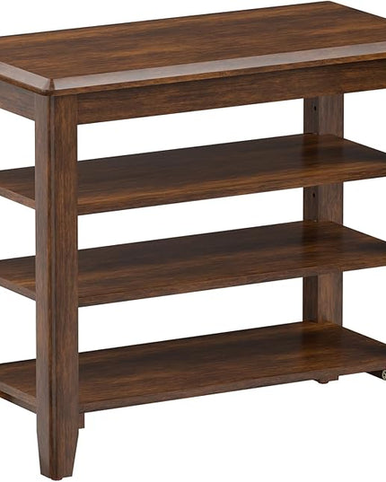 Shoe Bench Storage Rubberwood, Entryway Bench with 3-Tiers Height Adjustable, Shoe Rack Front Door Entrance Organizer for Hallway Living Room, Mudrooms, Walnut,23.6"