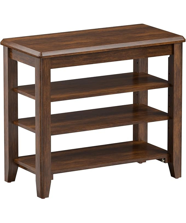 Shoe Bench Storage Rubberwood, Entryway Bench with 3-Tiers Height Adjustable, Shoe Rack Front Door Entrance Organizer for Hallway Living Room, Mudrooms, Walnut,23.6"
