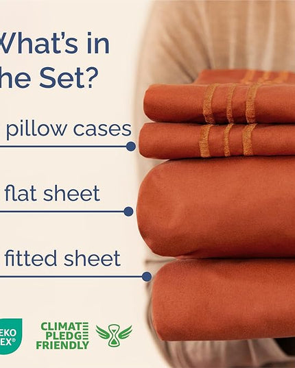 King Size 4 Piece Sheet Set - Comfy Breathable & Cooling Bed Sheets Set - Hotel Luxury Bedding for Women, Men, Kids & Teens - Deep Pockets, Easy-Fit, Super Soft & Wrinkle Free - Oeko-Tex - Terracotta