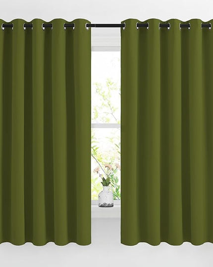 NICETOWN Room Darkening 66 inch Curtains for Bedroom, Grommet Thermal Insulated Room Darkening Window Treatments Voice Reducing for Kids Room, 2 Panels, W66 x L66, Olive