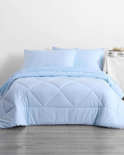 NTBAY Twin Comforter Set with Sheets, 5 Pieces Soft and Breathable Bedding Set, Twin Bed in a Bag, Down Alternative Comforter Set Solid Color All Season, Kids Bedding Set, Aqua
