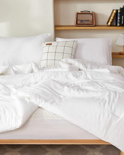 Litanika White Comforter Full Size Set, 3 Pieces Lightweight Solid Bedding Comforter Set, All Season Fluffy Bed Set