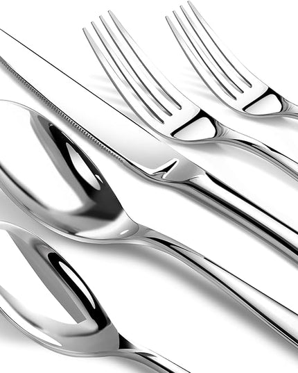 Silverware Set for 6, Heavy Duty Stainless Steel Cutlery Set Flatware Set,30 Piece Premium Silverware, Mirror Polished Modern Cutlery include Fork Knife Spoon Set,Dishwasher Safe