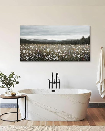 HGUAOA Vintage Framed Floral Landscape Wall Art for Living Room - Large Nature Artwork Above Bed Wall Decor - Farmhouse Mountain Pictures for Bedroom Wall Decor 20×40IN
