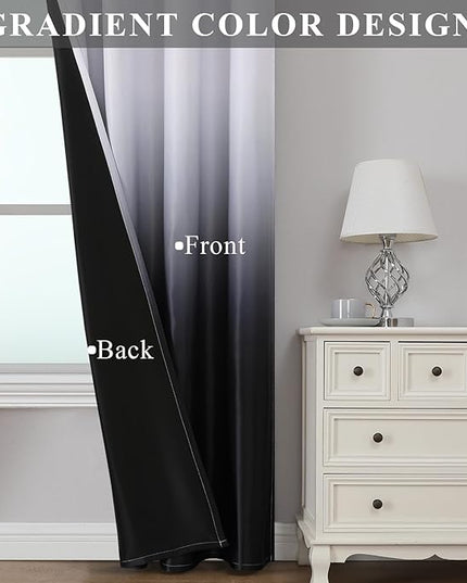 Estelar Textiler Ombre Black out Curtains 63 Inch long for Bedroom, Black and Greyish White Full Room Darkening Thermal Insulated Grommet Gradient Curtains & Drapes for Living Room,52x63 Inch,2 Panels