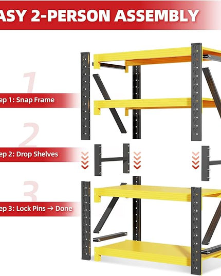 42" W Garage Shelving,4-Tier Heavy Duty Storage Shelves Unit with Adjustable Metal Shelf for Warehouse,Basement,Workshop,3400LBS,42" W x 20" D x 79" H,Black&Yellow