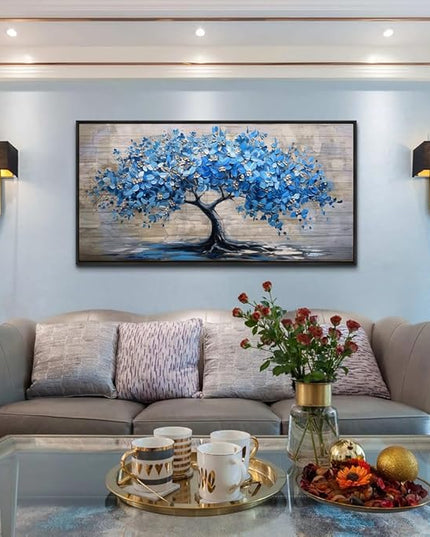 ERQINHUA Large Canvas Wall Art For Living Room Farmhouse Wall Decor For Bedroom Abstract Paintings Blue Tree Black Framed Wall Pictures Artwork Office Mural To Hang Dormitory Home Decor 20x40 In