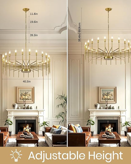 Gold Chandelier 24 Light Large Modern Farmhouse Chandeliers for Dining Room Light Fixture, 40" Round Candle Large Chandeliers for High Ceilings Living Room Foyer Entryway