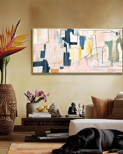Artexist Large Abstract Canvas Wall Art Pink Painting Yellow Bedroom Decor Navy Art Photo Prints Minimalist Pictures Poster Artwork 20"x40"