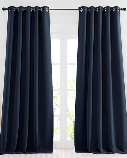 NICETOWN Blackout Living Room Curtains 102 inches Long - Grommet Thermal Insulated Window Drapes Room Divider Blinds Sound Reducing (W66 x L102, Navy, 2 Pieces)