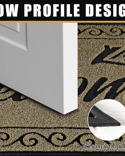 Yimobra Welcome Front Door Mat, Heavy Duty Easy Clean Doormat Indoor Outdoor, Waterproof Quick Dry Floor Mat for Home, Garage, Hign Traffic Areas, Non Slip, Low Profile, 29.5X17 Inches, Beige Brown