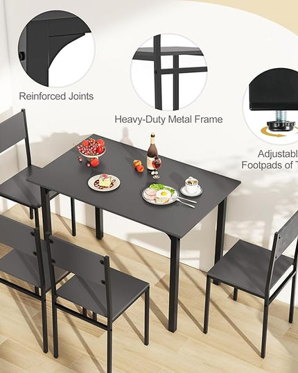 Giantex Dining Table Set for 4, 5-Piece Kitchen Table Set with Dinner Table, Dining Chairs, Metal Frame, Space-Saving Dinette Set for Living Room Restaurant, Breakfast Nook Table Set, Grey