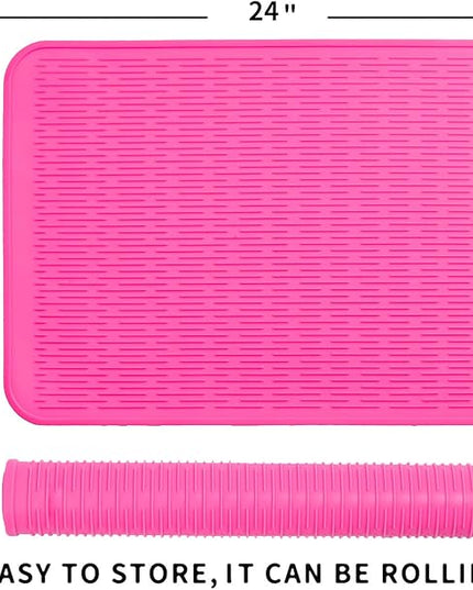 Silicone Dish Drying Mat for Multiple Usage,Easy clean,Eco-friendly,Heat-resistant Silicone Mat for Kitchen Counter or Sink,Refrigerator or Drawer Liner Rose 2XL 24 inches x 18 inches
