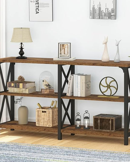 IBF Rustic Console Table for Entryway, Farmhouse Wood Sofa Table with Storage, Industrial Open Entry Table for Hallway, Modern Foyer Tables Behind Couch Shelf for Home Living Room, Rustic Brown, 55 In
