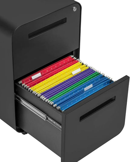 Laura Davidson Furniture Stockpile 2 Drawer Mobile File Cabinet with Lock - Under Desk Metal Filing Cabinet, Legal/Letter File Folders, Wheels and Stationary Feet, Pre-Assembled, Black