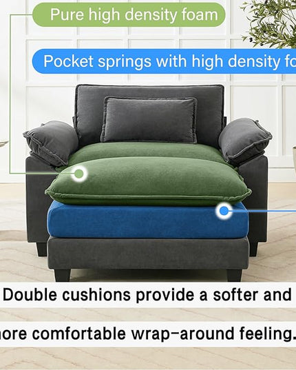 53" Modular Sectional Sofa, Comfy Cloud Couch Sectional Sofa with Ottoman, Velvet Sofa Sleeper Deep Seat Sofa with Throw Pillows for Living Room (Blue Gray)