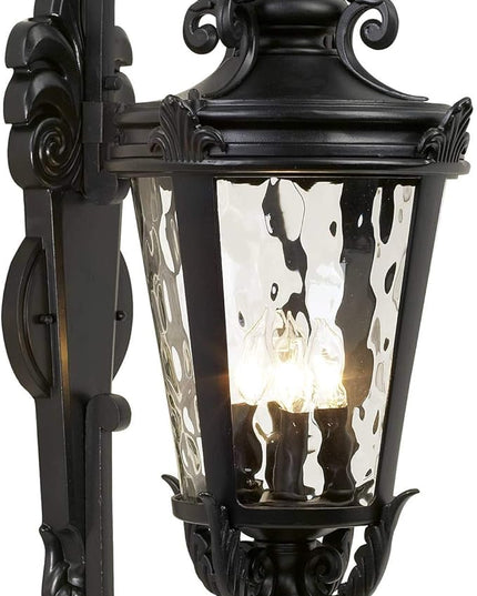 John Timberland Marseille Rustic Vintage Outdoor Wall Light Fixture Textured Black Scroll 27 1/2" Hammered Glass for Exterior House Porch Patio Outside Deck Garage Yard Front Door Garden Home