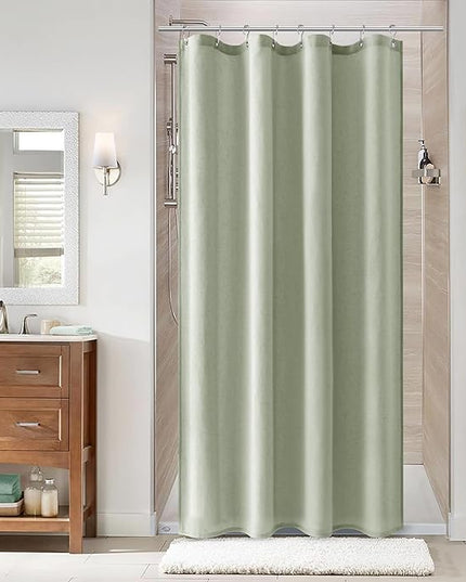 Naturoom Mist Sage 42 Inch Shower Curtain - Stall Narrow Half Linen Ultra Thick Fabric Shower Curtain Set with Hooks, Boho Farmhouse Rustic RV Camper Bath Curtains for Bathroom, 42x72