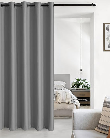 JIUZHEN Room Divider Curtains for Bedroom/Living Room, Thermal Insulated Blackout Door Curtain, Grommet Top Sliding Door Curtains (Light Grey, W72 by L72, 1 Panel)