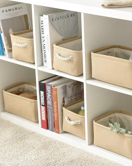 TheWarmHome Storage Basket for Organizing - Small 6 Pack 11.8x7.8x5.2 inch Fabric Storage Cubes with Cotton Rope Handle, Collapsible Storage Bins Baby Storage Toy Nursery (Beige)