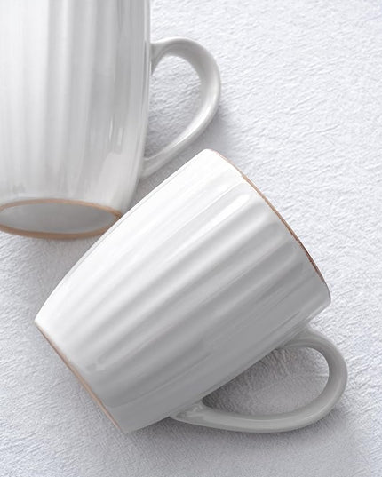 famiware Coffee Mugs Sets for 4, 12 oz Mug Set, Coffee Cups with Handle for Coffee, Tea, Cocoa and Milk, Microwave and Dishwasher Safe, White Stripe