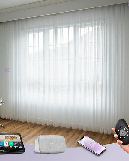 Graywind Hardwired Smart Curtains Motorized Sheer Curtains with Remote Alexa Google Control for Sliding Sheer Drapes One-Way or Split Draw Joinable Curtain Custom Width to 220" (Sheer Textured White)