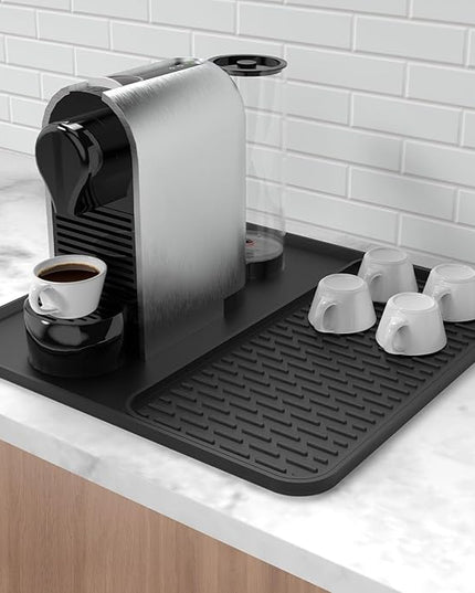 Silicone Coffee Mat,16''x16'' Coffee Bar Mat with Detachable Dish Drying Mat for Kitchen Countertops,Coffee Bar Accessories Fit Under Coffee Maker Coffee Machine Coffee Pot Espresso Machine Dish Rack