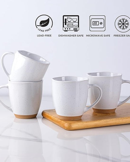 AmorArc 12oz Coffee Mugs, Ceramic Coffee Mugs set of 4 for Man, Woman, Dad, Mom, Modern Coffee Cups with handle for Latte/Cappuccino/Milk/Cocoa. Dishwasher&Microwave Safe, White