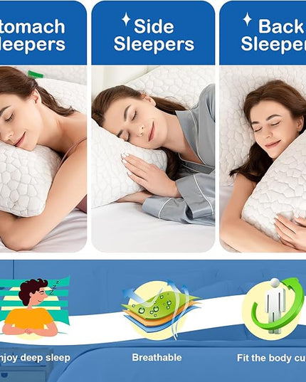 SUPA MODERN Cooling Bed Pillows for Sleeping 2 Pack Shredded Memory Foam Pillows Adjustable Pillow for Side Back Stomach Sleepers Luxury Gel Pillows Queen Size Set of 2 with Washable Removable Cover