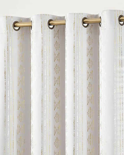 jinchan 95% Blackout Boho Curtains 72 Inches Long for Christmas Bedroom Living Room Decor Festive Xmas Golden Geometric Foil Printed Curtain Grommet Top Room Darkening Drapes Off White 2 Panels