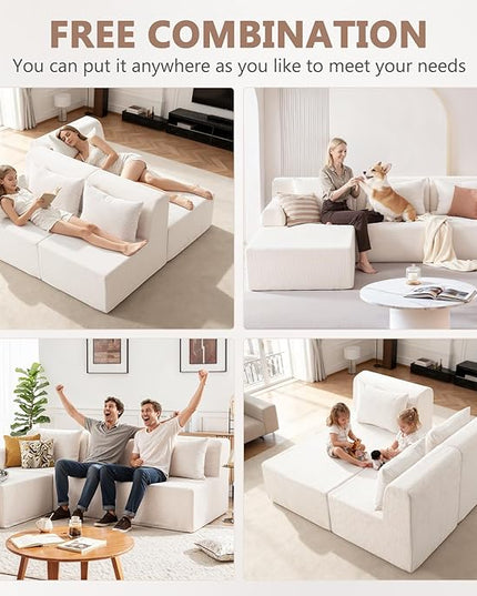 93" Sectional Couches for Living Room, Modular Sectional Sofa, Cloud Couch with L-Shape Chaise, Boneless Couches, Comfy Corduroy Fluffy Couch with Deep Seat, No Assembly Required, Beige