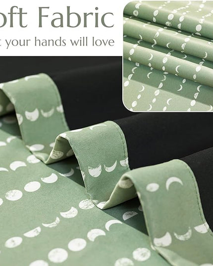 jinchan 95% Blackout Bohemian Moon Phase Print Bedroom Curtains 84 inch Long sage Green Pole Pocket Rear tab Thermal Curtains for Nursery Set 2 Panels