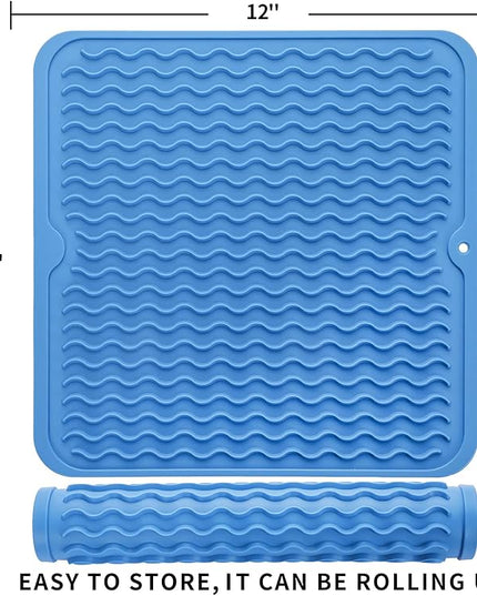 Silicone Dish Drying Mat for Multiple Usage,Easy clean,Eco-friendly,Heat-resistant Silicone Mat for Kitchen Counter or Sink,Refrigerator or Drawer liner Lichen BlueL M 12 inches x 12 inches