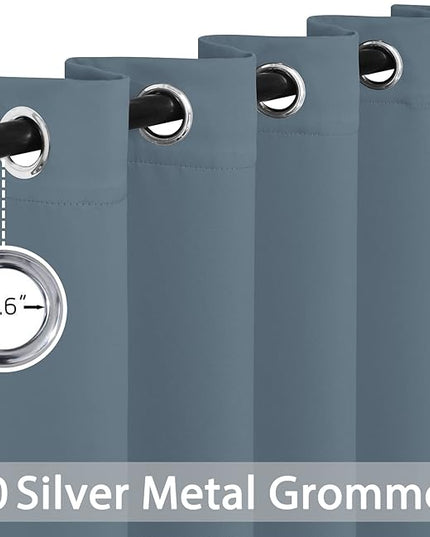 Yakamok Blackout Curtains Room Darkening Thermal Insulated Window Panels,Solid Grommet Top Drapes for Bedroom/Living Room(62Wx84L, Stone Blue, 2 Panels)