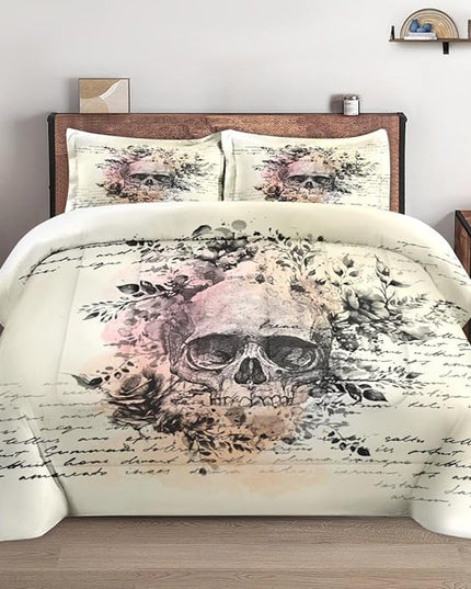 Queen Size Comforter Set with 2 Pillowcases, Rock Goth 3 Pcs Bedding for Adults, Retro Gothic Soft Comforter Set for Bedroom Bed Decor