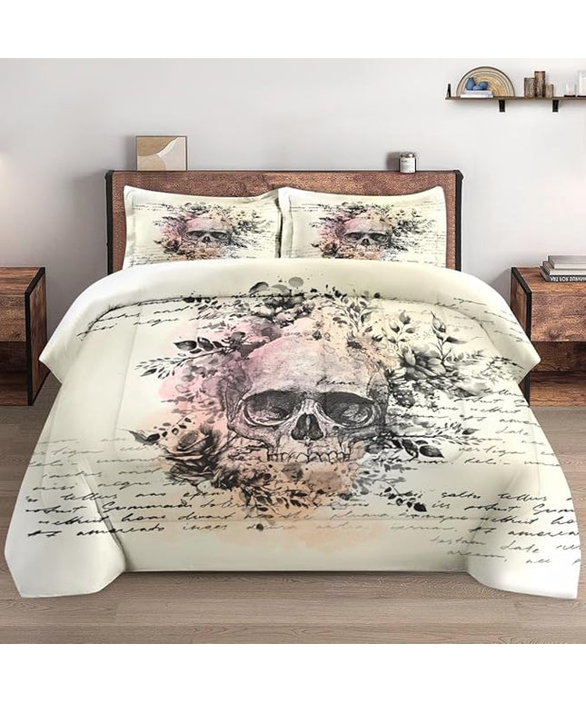 Twin Size Comforter Set with Pillowcase, Rock Goth 2 Pcs Bedding Adults, Retro Gothic Soft Comforter Set for Bedroom Bed Decor