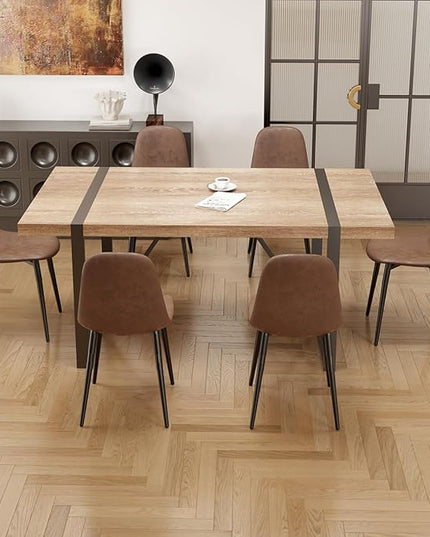 Dinner Table Set for 6, Modern 71'' Rectangle Wood Dining Table and Fabric Chairs Set of 6,Dining Table Set for 6 with Chairs, Ideal for Kitchen Dining Room