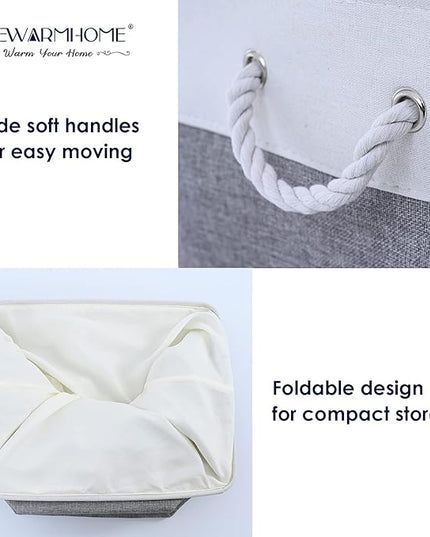 TheWarmHome Small Storage Baskets for Organizing,Storage Baskets for Shelves,Small Fabric Storage Bins W/Handles For Closet Nursery Toy Decorative Foldable (White&Grey, 11.8L*7.9W*5.2H-6 Pack)