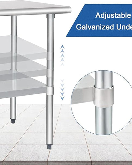 HARDURA Stainless Steel Table 30X72 Inches with Undershelf and Galvanized Legs NSF Heavy Duty Commercial Metel Table for Food Prep