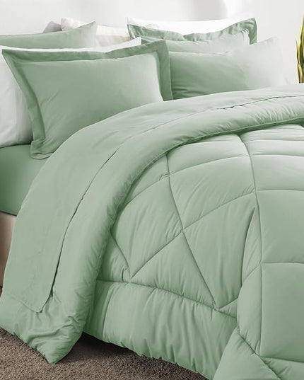 CozyLux King Size Comforter Set Sage Green - 7 Pieces Bed in a Bag King, Luxury Soft Bed Set for All Seasons, Bedding Set with Down Alternative Comforter, Sheets, Pillowcases & Shams