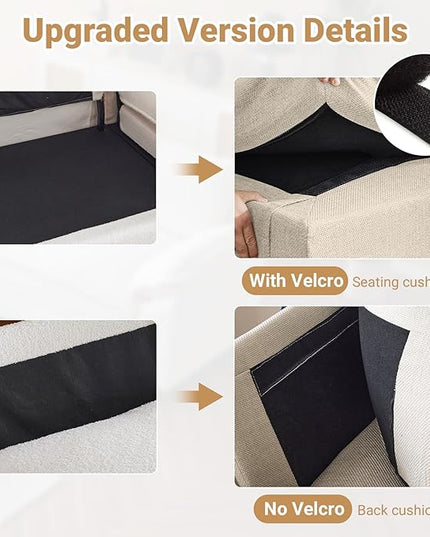 VINGLI 156" Cloud Couch, Comfy Modular Sectional Sofa Set for Living Room,U-Shaped Linen 4-Seat Convertible Loveseat Sofa with 3 Ottoman for Small Space.(Beige)