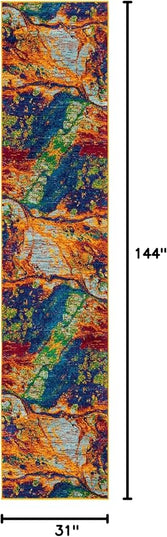 Rugs.com Calypso Collection Rug – 12 Ft Runner Multi Medium Rug Perfect for Hallways, Entryways