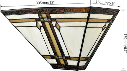 Tiffany Style Wall Sconce Lamp 12-Inch Stained Glass Sconces Wall Lighting Vintage Brown Stained Glass Wall Light Fixtures for Hallway Corridor Bedroom Living Room