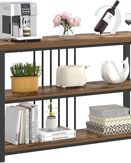 FOLUBAN Industrial Console Table, 3 Tier Entryway Sofa Foyer Table for Living Room Hallway Behind Couch, Rustic Brown
