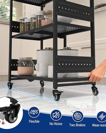 WORKPRO 5-Tier Folding Shelf, No-Assembly Metal Storage Rack with Wheels, 750 lbs Capacity (with Leveling Feet), Collapsible Shelving Unit for Kitchen, Pantry, Bathroom & Closet Organization