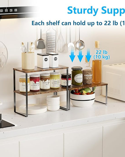 Golener Countertop Organizer Corner Shelf, 2 Tier Adjustable Stackable Corner Shelves for Kitchen, Bathroom, Spice Rack, Coffee Area, Over Sink, Dresser Table, Corner Counter Shelf Stand, Rustic Brown