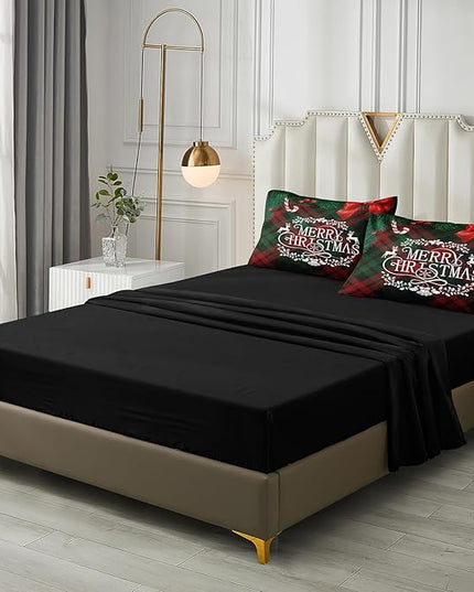 Bedbay Christmas Comforter Set King Size Bedding Set Xmas Bow Buffalo Checkered 8 Pcs Christmas Bedding Set 1 Comforter 4 Pillowcases 1 Cushion Cover 1 Flat Sheet 1 Fitted Sheet
