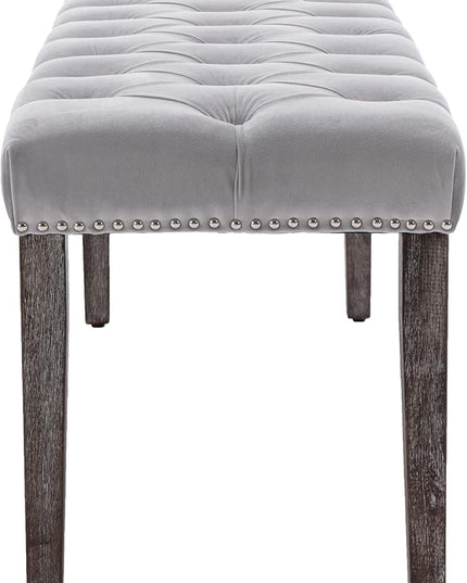 KCC Button-Tufted Ottoman Bench, Upholstered Bedroom Benches Velvet Footrest Stool Accent Bench for Entryway Dining Room Living Room Bedroom End of Bed, Gray